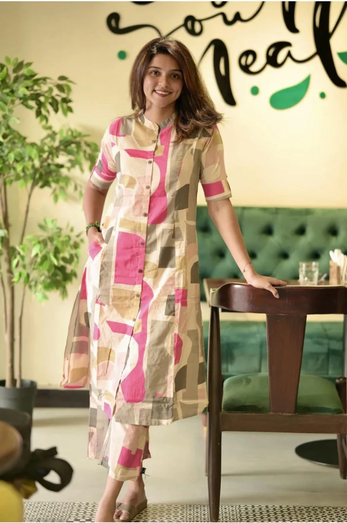 Jaipur Premium Elegant Abstract-Print Cotton Kurta Set For Women - Image 4