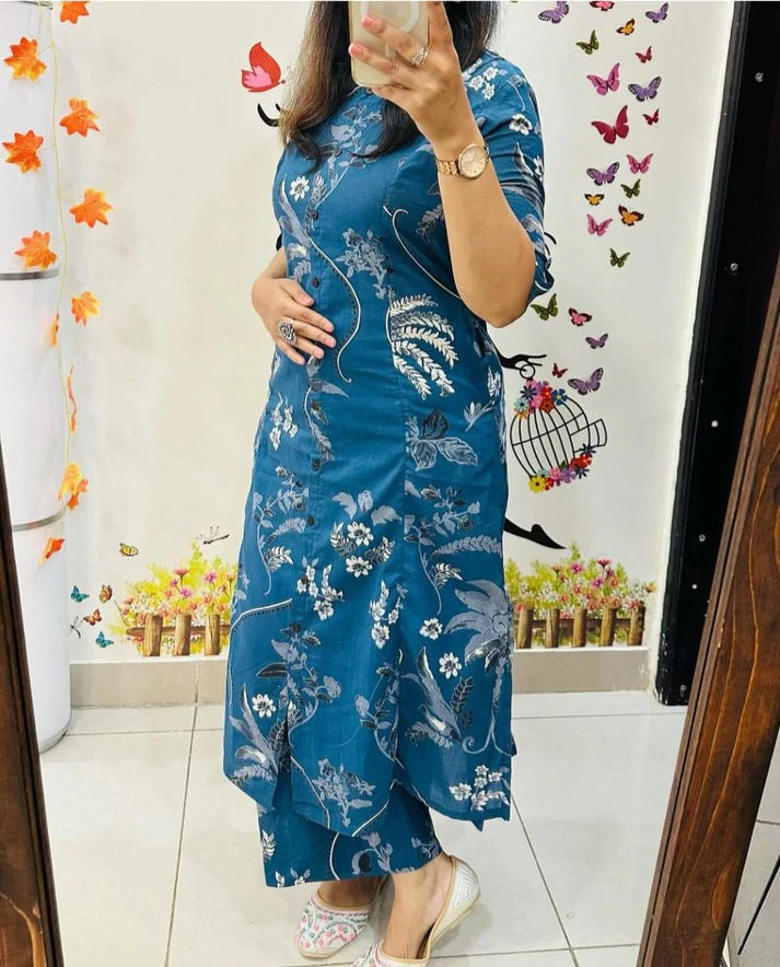 Jaipur Premium Elegant Blue Floral Printed Kurti - Image 4