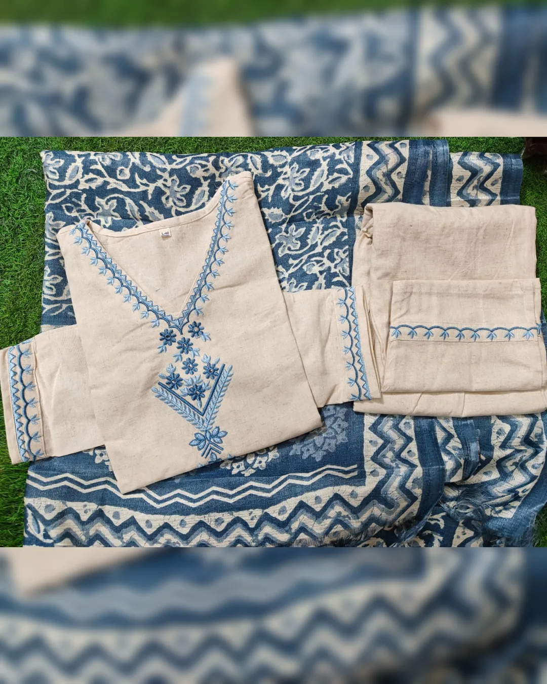 Elegant Handloom Cotton Embroidered Kurta Set with Dupatta - Image 7