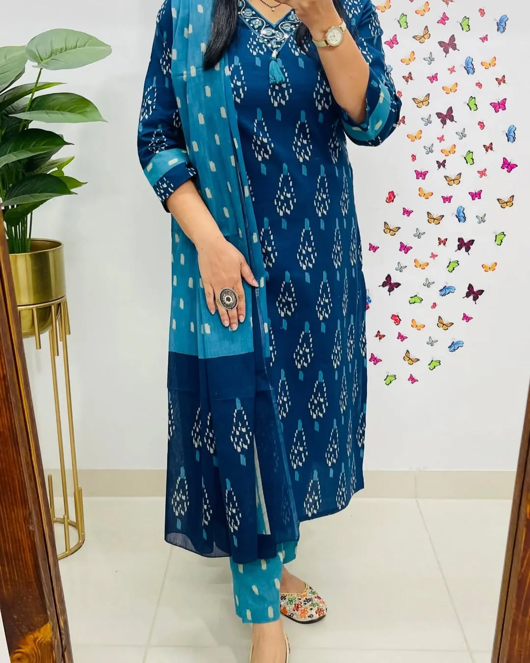 Jaipur Premium Elegant Indigo Ikat Kurti Set - Image 3
