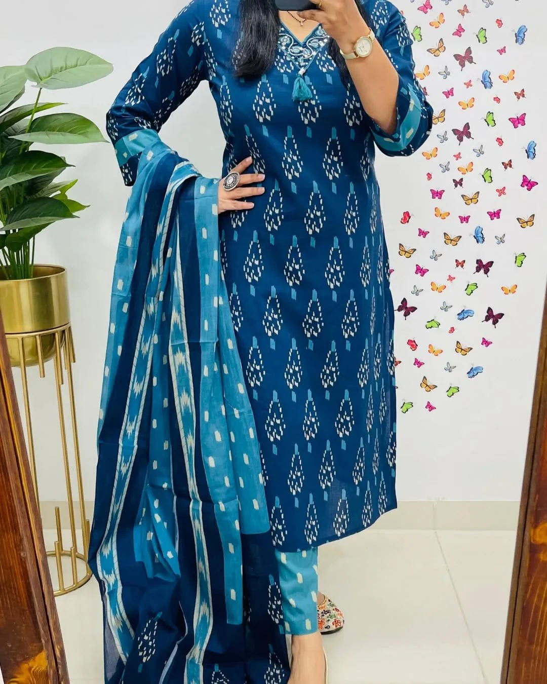 Jaipur Premium Elegant Indigo Ikat Kurti Set - Image 4