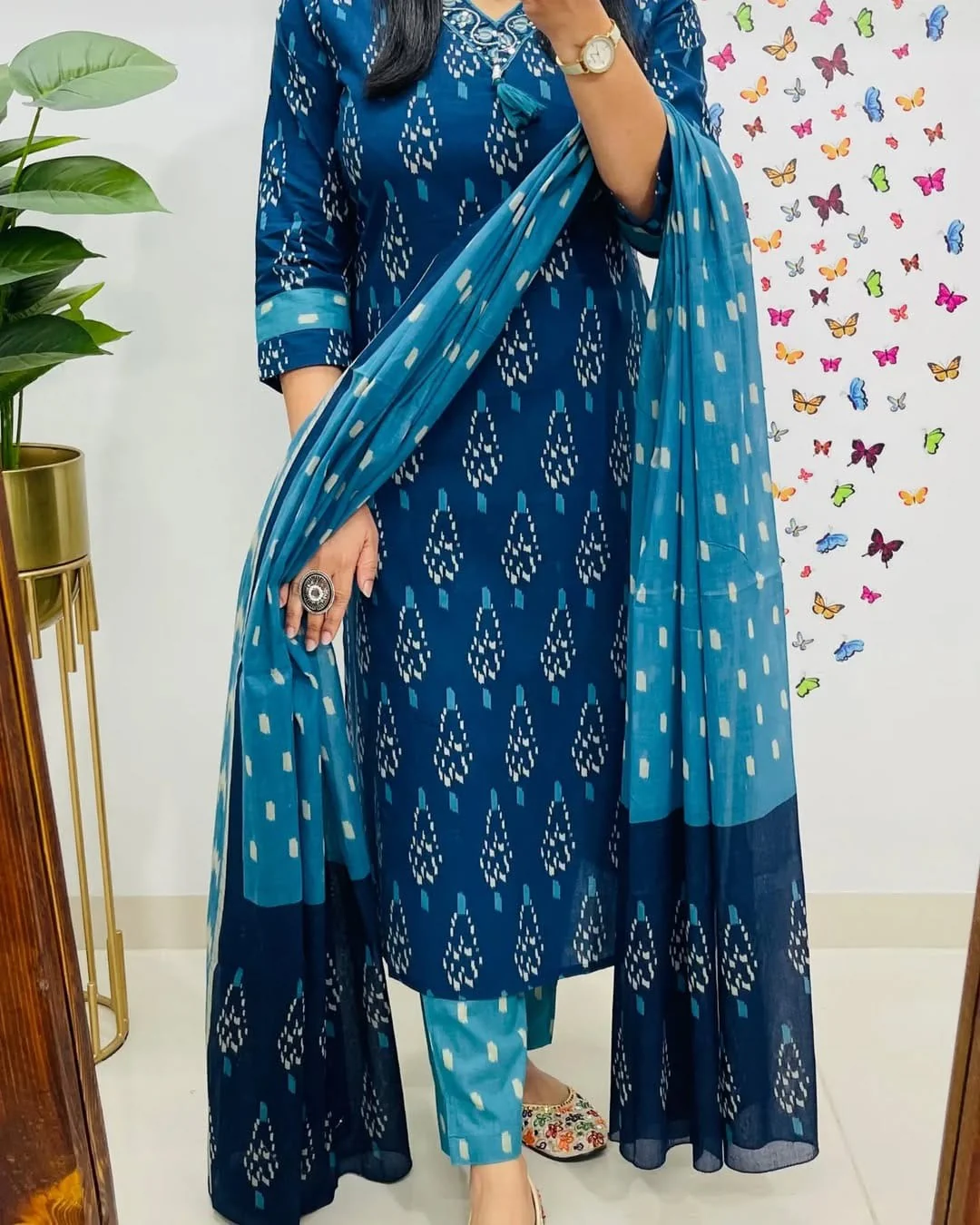 Jaipur Premium Elegant Indigo Ikat Kurti Set - Image 5