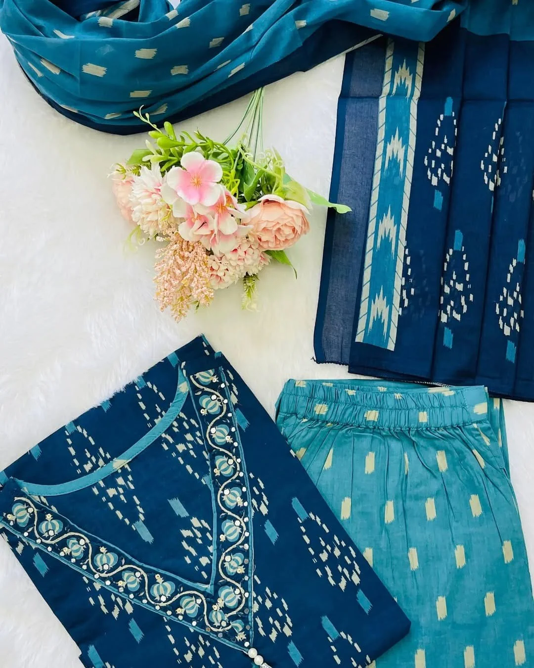 Jaipur Premium Elegant Indigo Ikat Kurti Set - Image 6