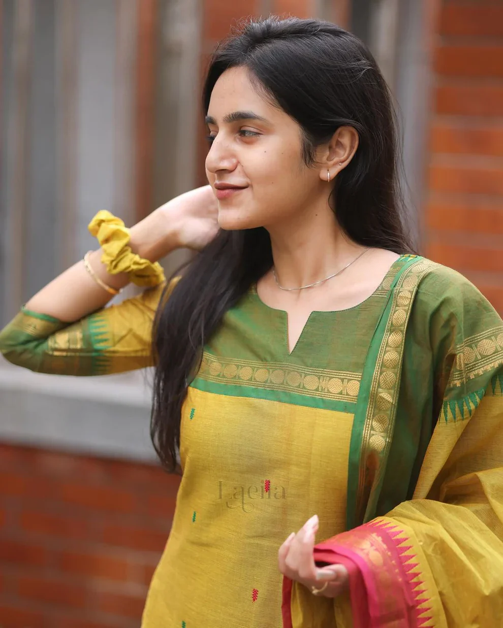 Elegant Kanchi Cotton Suit Set With Jacquard Dupatta - Image 2