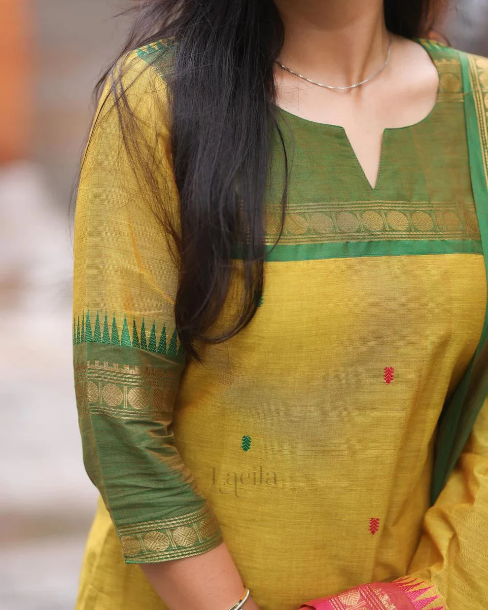Elegant Kanchi Cotton Suit Set With Jacquard Dupatta - Image 3