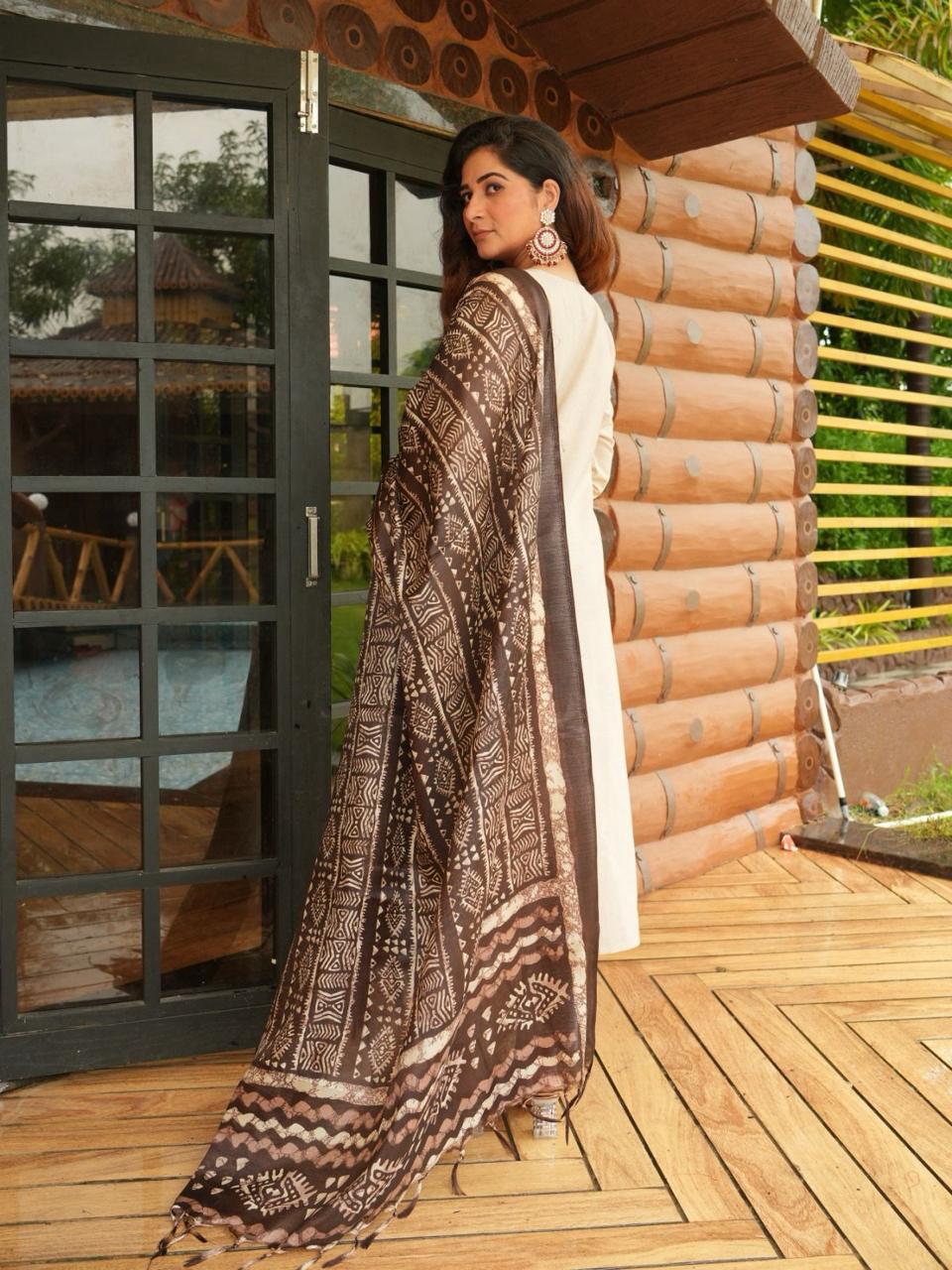 JAIPUR Beige Printed Khadi Cotton Kurta Set - Image 3