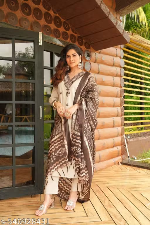 JAIPUR Beige Printed Khadi Cotton Kurta Set - Image 4