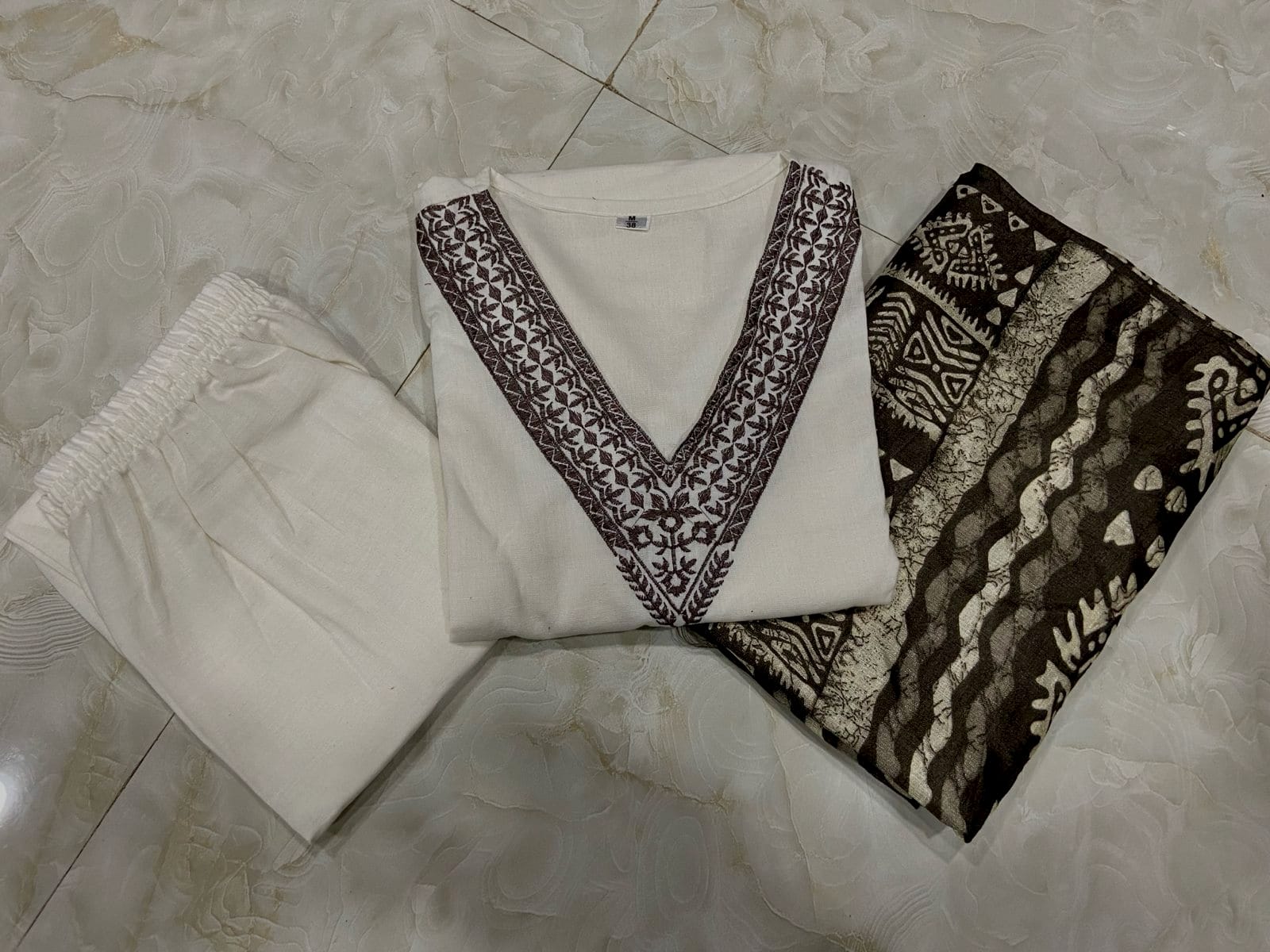 JAIPUR Beige Printed Khadi Cotton Kurta Set - Image 6