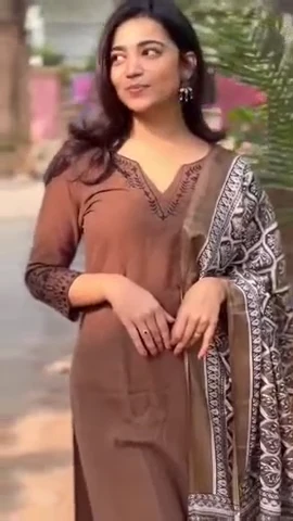 Elegant Brown Kurta Set with Printed Dupatta - Image 6