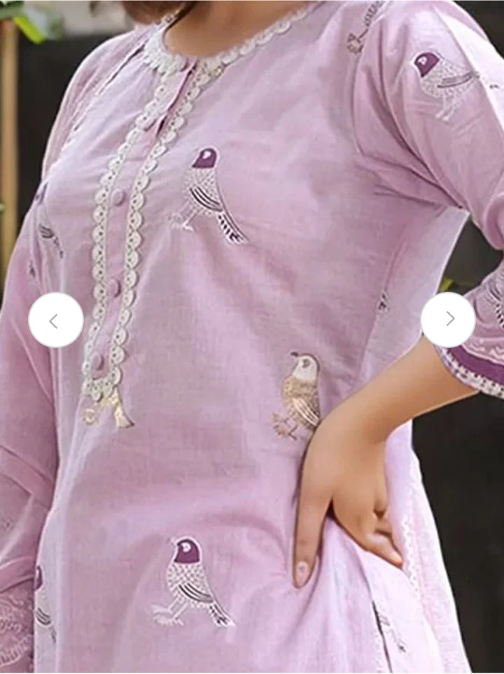 Jaipur Kurta Lavender Bird Motif Cotton Kurti Set - Image 3