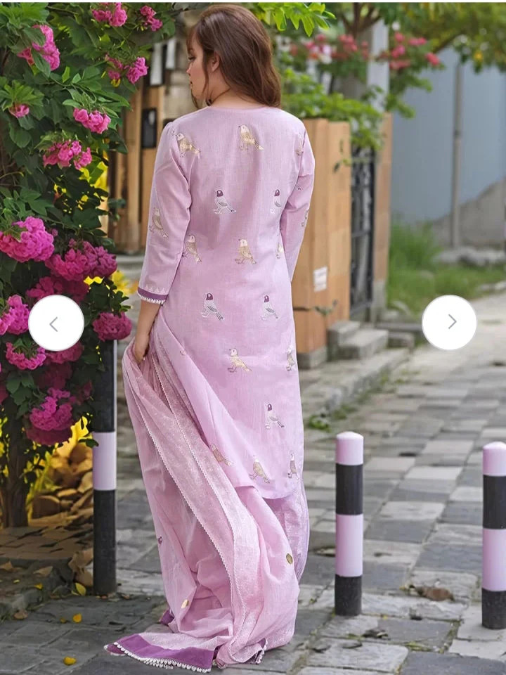 Jaipur Kurta Lavender Bird Motif Cotton Kurti Set - Image 4