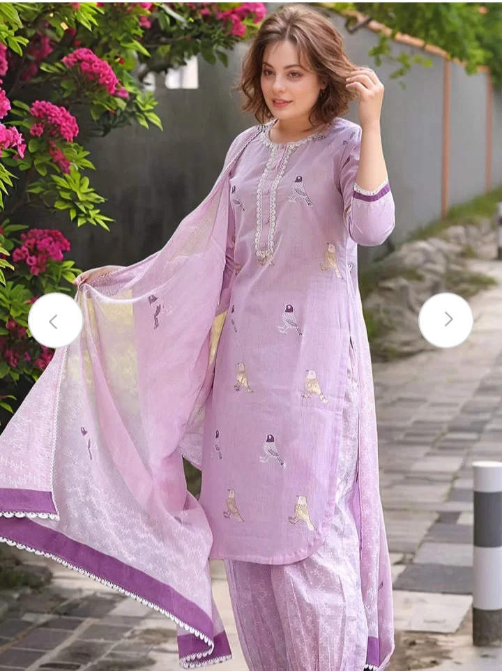 Jaipur Kurta Lavender Bird Motif Cotton Kurti Set - Image 5