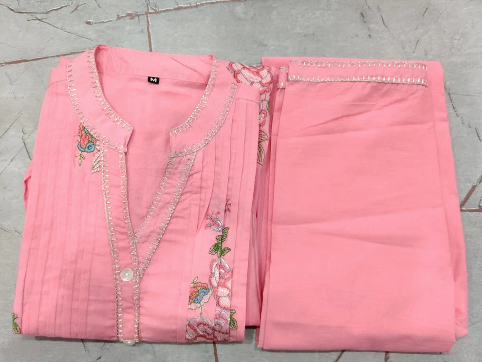 Jaipur Premium Blush Pink Floral Embroidered A-Line Kurta - Image 7