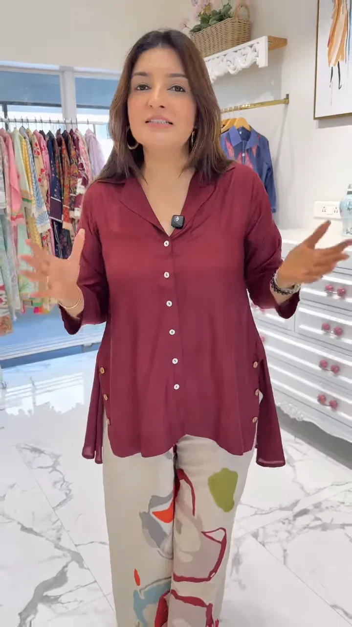 Maroon Top with Printed Stylish Pants - Image 2