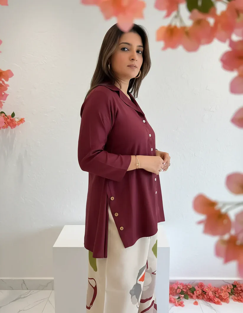 Maroon Top with Printed Stylish Pants - Image 3