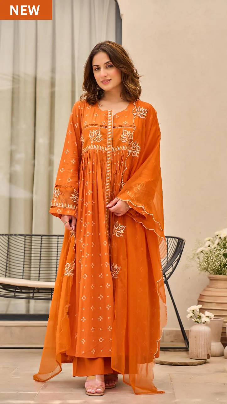 Orange Radiance Embroidered Anarkali Kurta Set with Dupatta - Image 3