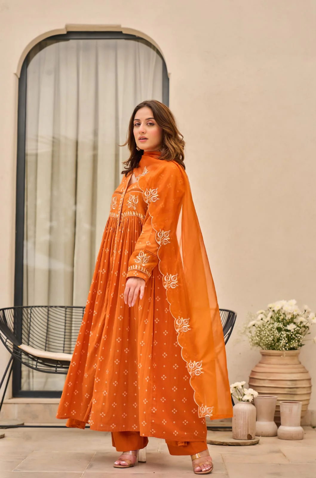 Orange Radiance Embroidered Anarkali Kurta Set with Dupatta - Image 4