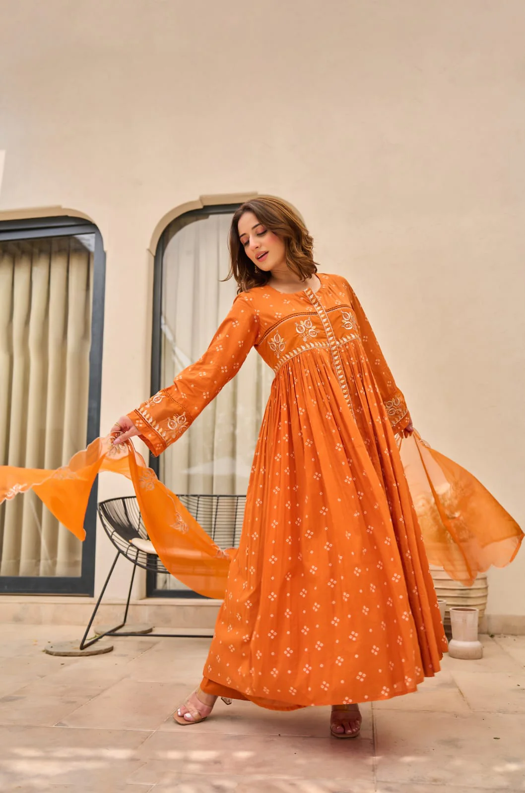 Orange Radiance Embroidered Anarkali Kurta Set with Dupatta - Image 5