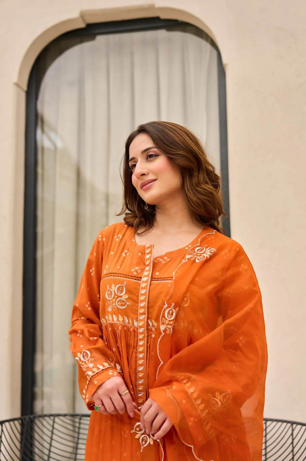 Orange Radiance Embroidered Anarkali Kurta Set with Dupatta - Image 6