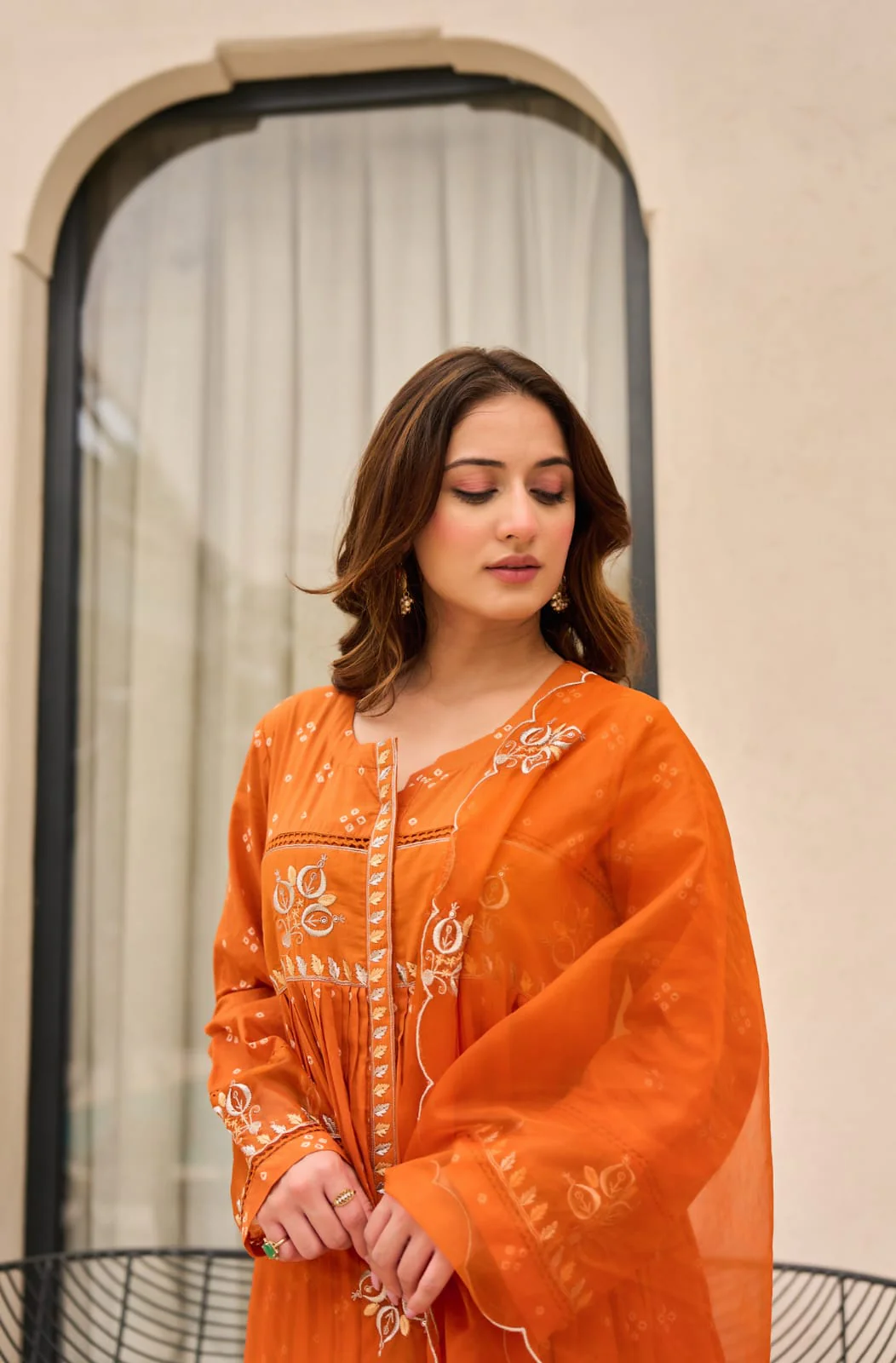 Orange Radiance Embroidered Anarkali Kurta Set with Dupatta - Image 7