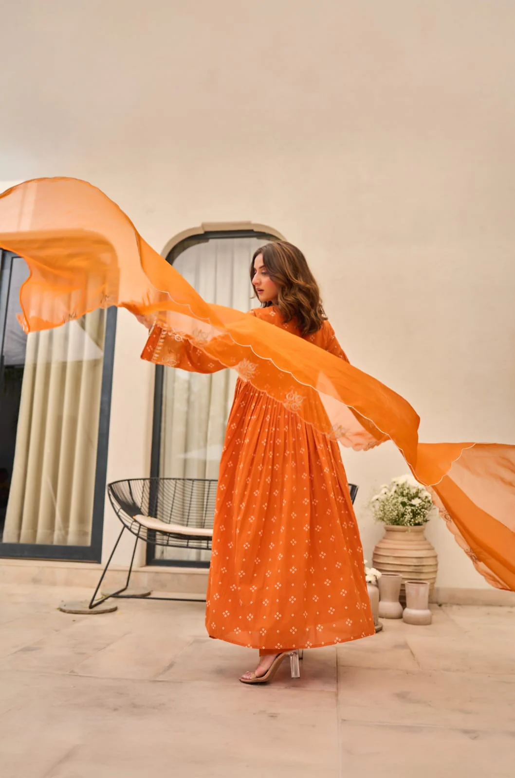 Orange Radiance Embroidered Anarkali Kurta Set with Dupatta - Image 9